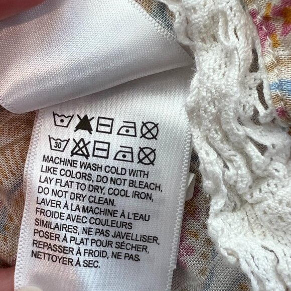 Lucky Brand Easy Tie Shoulder Tank Top in Ivory with Floral Print & Lace Trim - Picture 7 of 9